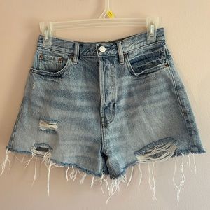 Distressed denim shorts